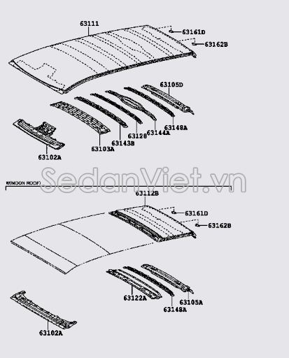 Xương đỡ tôn nóc xe số 7 631480T010