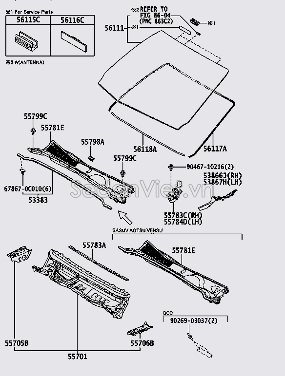 Gioăng kính chắn gió trước 56117KK060