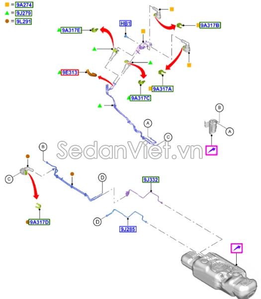 Ống dẫn xăng vào bình xăng MB3Z9A274D