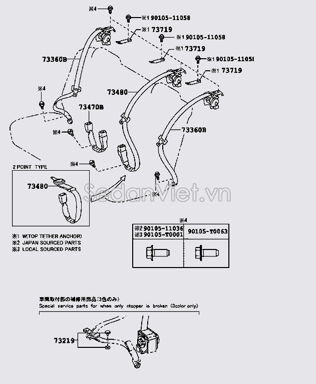 Chốt dây đai an toàn sau Toyota Corolla Altis 2009-2010