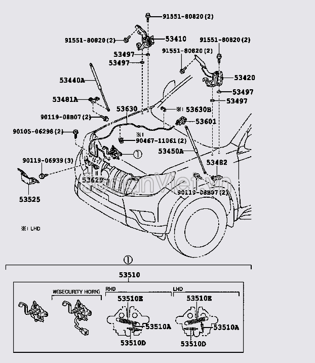 Dây giật nắp capo Toyota Land Cruiser Prado 2013-2015