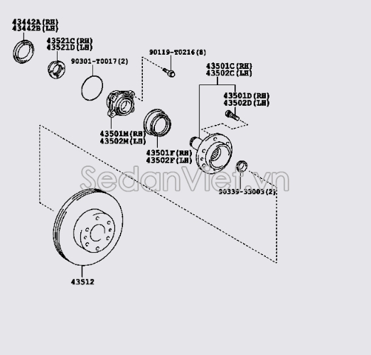 Cụm bi may ơ trước 43502KK020