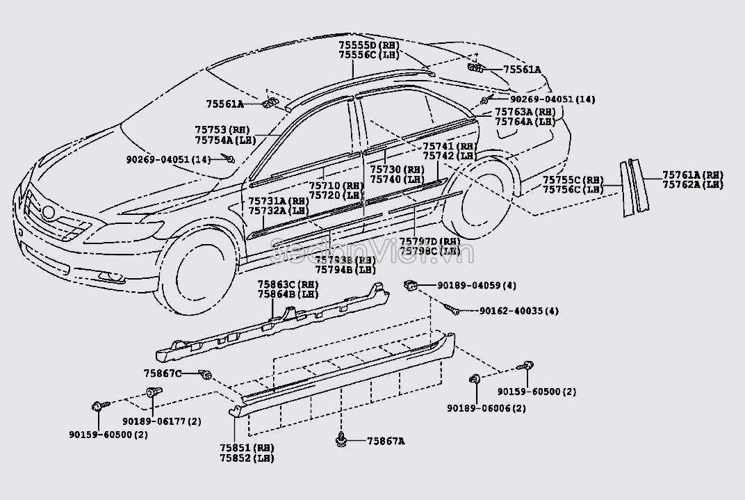 Nẹp nóc xe 7555506050