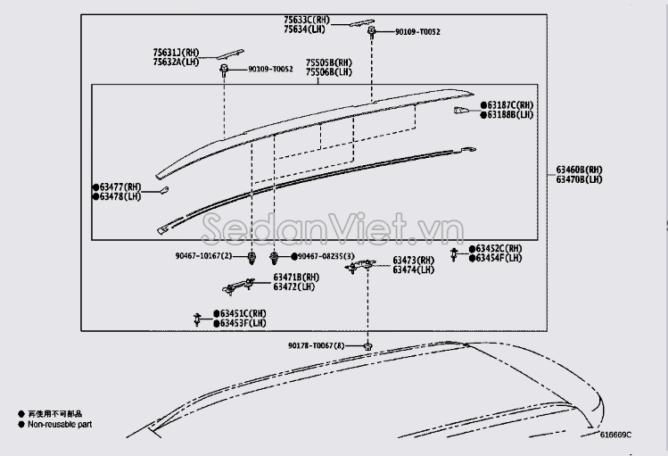 Nẹp nóc xe 755050A010