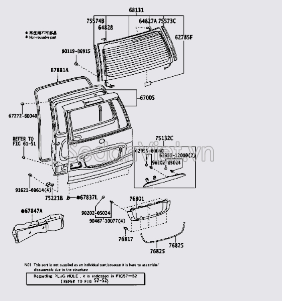 Nẹp chân kính cánh cửa hậu Toyota Land Cruiser Prado 2004-2009