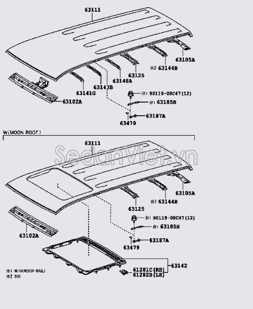 Xương đỡ tôn nóc xe số 1 Toyota Land Cruiser Prado 2009-2013