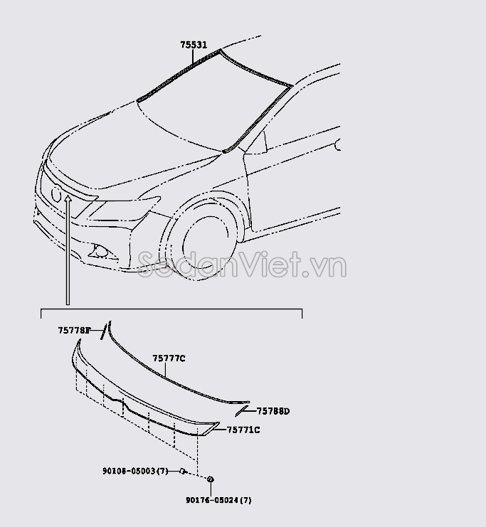 Gioăng kính cánh cửa trước 7553106200