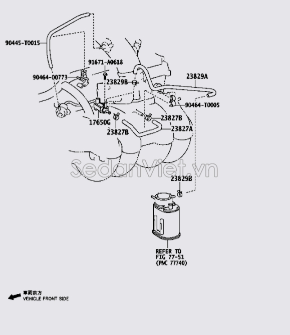 Ống hơi van chân không 238290C020